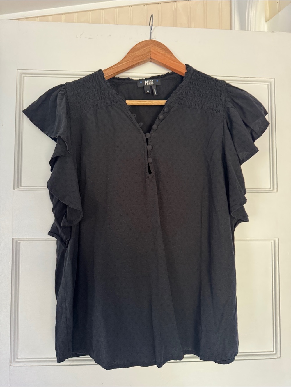PAIGE Black Ruffle Sleeve Smocked Yoke Blouse